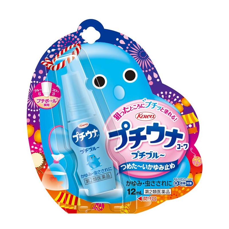プチウナコーワ 12mL 狙ったところにプチッと塗れる、携帯に便利なつめた～いかゆみ止めです。 商品特徴プチボール採用で、虫さされの気になる部分にすばやく塗布できます。アウトドアやレジャーのお供に便利なプチサイズです。 効能・効果かゆみ、虫さされ 用法・用量1日数回、適量を患部に塗布してください。 成分 1mL中ジフェンヒドラミン塩酸塩20mg、リドカイン5.0mg、l-メントール30.0mg、dl-カンフル20.0mg 内容量12mL メーカー興和株式会社 使用上の注意 創傷面、目や目の周囲、粘膜等には使用しないでください。小児に使用させる場合には、保護者の指導監督のもとに使用させてください。使用後、発疹・発赤、かゆみ、はれ等があらわれた場合や、5～6日間使用しても症状がよくならない場合は使用を中止し、医師、薬剤師又は登録販売者に相談してください。 広告文責：株式会社カワラヤ