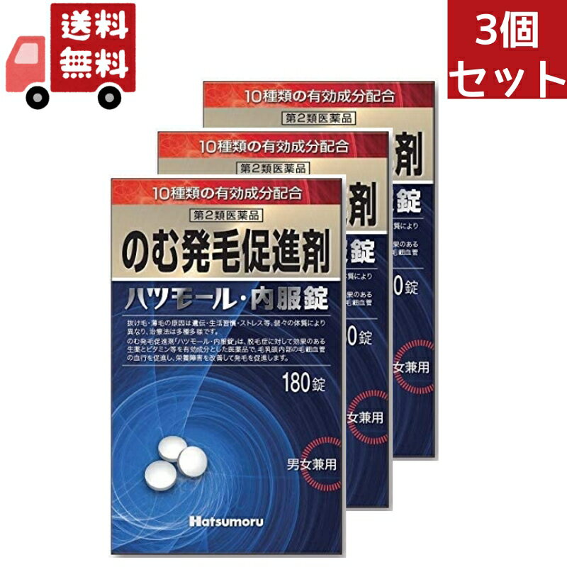 商品紹介 ●抜け毛、薄毛の原因は遺伝、生活習慣、ストレス等&nbsp;個々の体質により異なり、 その治療法は多種多様です。 そのため、外用剤以外にも体内からの治療が必要です。 「ハツモール・内服錠」は脱毛症に対して効果のある生薬とビタミン等を有効成分と した医薬品で、毛乳頭内部の毛細血管の血行を促進し、栄養障害を改善して、体内か ら毛根部の障害を正常な状態によみがえらせることで発毛を促進します。 ●「ハツモール・内服錠」は粃糠性脱毛症の原因となる脂質分泌異常を正常にして、 脱毛部の血行をよくする作用があります。 また、精神的なストレスや自律神経障害による円形脱毛症には内科的な精神安定を補 助し、体内より栄養を補給し、皮下組織の栄養不足を改善して、発毛しやすい体質に します。 医薬品の販売について ●使用上の注意 ■■してはいけないこと■■ (守らないと現在の症状が悪化したり、副作用・事故が起こりやすくなる) 1.次の人は服用しないでください。 (1)小児(15才未満) (2)適応症(脱毛症)以外の人 ■■相談すること■■ 1.次の人は使用前に医師、薬剤師又は登録販売者に相談してください。 (1)医師の治療を受けている人 (2)妊婦または妊娠していると思われる人 (3)本人又は家族がアレルギー体質の人 (4)薬によりアレルギー症状を起こしたことがある人 2.服用後、次の症状があらわれた場合は副作用の可能性があるので、直ちに使用を 中止し、この添付文書を持って医師、薬剤師又は登録販売者に相談してください。 関係部位:皮膚 症状:発赤、発疹、かゆみ 関係部位:消化器系 症状:悪心、嘔吐、下痢、腹痛 ●効能・効果 粃糠性脱毛症※、円形脱毛症 ※粃糠性脱毛症とは、皮脂の分泌異常により角質がはがれて出来るフケが原因となって 引き起こされる脱毛症です。 ●用法・用量 成人1日6錠を水またはお湯で2~3回に分けて服用してください。 ●用法・用量に関する注意 1.用法・用量を厳守してください。 2.錠剤の取り出し方 錠剤の入っているPTPシートの凸部を指先で強く押して、裏面のアルミ箔を破 り、取り出して服用してください。(誤ってそのまま飲み込んだりすると食道粘 膜に突き刺さる等思わぬ事故につながります) ●成分・分量 [6錠(成人の1日の服用量)中] 成分:カンゾウ末 分量:500.202mg 働き:炎症やアレルギーを抑える。 成分:イノシトールヘキサニコチン酸エステル 分量:480mg 働き:末梢血管を拡張し、血行を良くする。 成分:セファランチン 分量:0.015mg 働き:末梢血管拡張作用により毛成長を促進する。免疫機能を増強する。 成分:アリメマジン酒石酸塩 分量:0.03mg 働き:抗ヒスタミン作用があり、かゆみを抑える。 成分:パントテン酸カルシウム 分量:497.298mg 働き:毛髪や皮膚の栄養状態を整える。 成分:チアミン塩化物塩酸塩 分量:2.49mg 働き:神経や筋肉の働きをよくする。糖質を分解してエネルギーに変える。 成分:リボフラビン 分量:0.996mg 働き:皮膚、爪、毛髪の成長を促進する。 成分:ピリドキシン塩酸塩 分量:2.49mg 働き:皮脂腺の働きを正常化し、過剰な皮脂の分泌を抑制する。 成分:アスコルビン酸 分量:12.45mg 働き:血管、皮膚、粘膜、免疫力を強化する。活性酸素の害を防ぐ。 成分:ニコチン酸アミド 分量:4.98mg 働き:血行を促進する。神経系に働き、ストレスを解消する。 添加物:乳糖水和物、バレイショデンプン、リン酸水素カルシウム水和物、 ヒドロキシプロピルセルロース、クロスカルメロースナトリウム、タルク、 ステアリン酸マグネシウム、ヒプロメロースフタル酸エステル、 グリセリン脂肪酸エステル、酸化チタン、カルナウバロウ ●保管及び取扱いの注意 1)直射日光の当たらない湿気の少ない涼しい所に保管してください。 2)小児の手の届かない所に保管してください。 3)誤用をさけ、品質を保持するため、他の容器に入れかえないでください。 4)アルミピロー開封後はすみやかに服用してください。 5)本剤は外装に記載されている使用期限内に服用してください。 包装 60錠(10錠×6)/180錠(10錠×18) アルミピロー包装品 ●お問い合わせ先 本品についてのお問い合わせは、お買い求めのお店または下記までご連絡下さいます ようお願い申し上げます。 株式会社&nbsp;田村治照堂&nbsp;お客様相談室 住所:〒546-0035&nbsp;大阪市東住吉区山坂3-6-15 電話:06-6622-6482 受付時間:月~金曜日&nbsp;9:00~17:00(祝祭日を除く) 製造販売元 株式会社&nbsp;田村治照堂&nbsp;大阪市東住吉区山坂3-6-15 TEL&nbsp;06-6622-5501