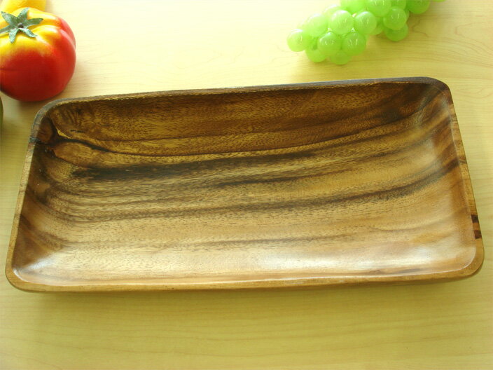 フィリピンの工芸品 アカシア材 長角深型TD-130NF約W320xD160xH35mm