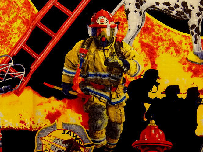メーカー完売値下げ　輸入 USAコットン 生地 布 タイムレストレジャーズ ファイヤーファイター C1635Black 消防士 消防車 消防犬 商用利用可能