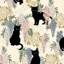 コットン シーチング生地 布 百華繚蘭〜猫Neko〜黒猫と藤の花 HR3450−12 キルトゲイト JAPAN FABRIC 商用利用可能