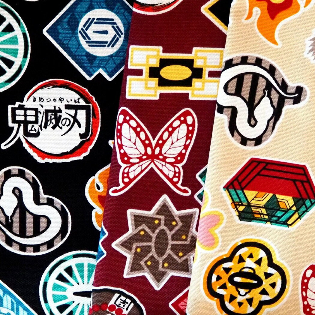 持越品　キャラクター オックス生地 布 鬼滅の刃 モチーフ柄 G5086−1 2021年 入園入学 商用利用不可 レッスンバッグ 体操着入れ 巾着袋にのサムネイル