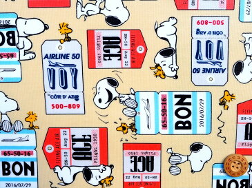 キャラクター ラミネート生地 布 PEANUTS ピーナッツ スヌーピー GL3583−1Aベージュ 2020年 入園入学 商用利用不可