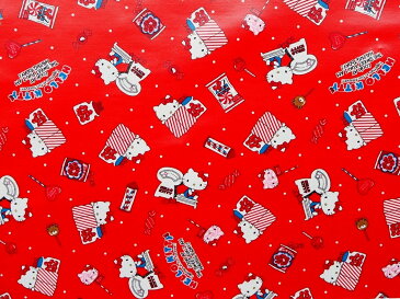 キャラクターラミネート生地 布 サンリオ ハローキティ キャンディ GL8139−1Aレッド 商用利用不可