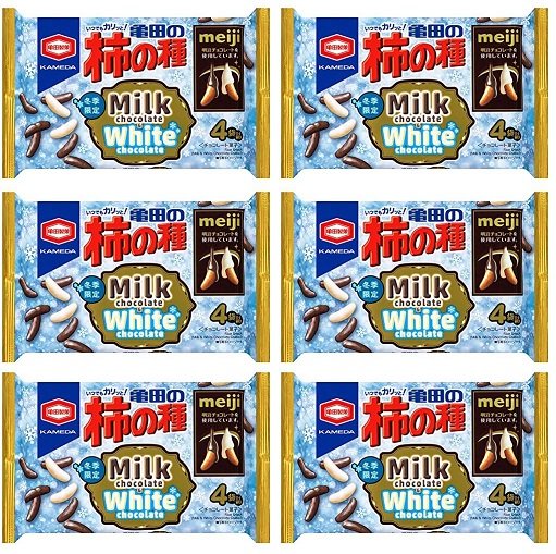 [6袋セット] [期間限定] 亀田製菓 亀田の柿の種 ミルクチョコ＆ホワイトチョコ 73g（4袋詰）x6袋 送料無料 まとめ買いのサムネイル