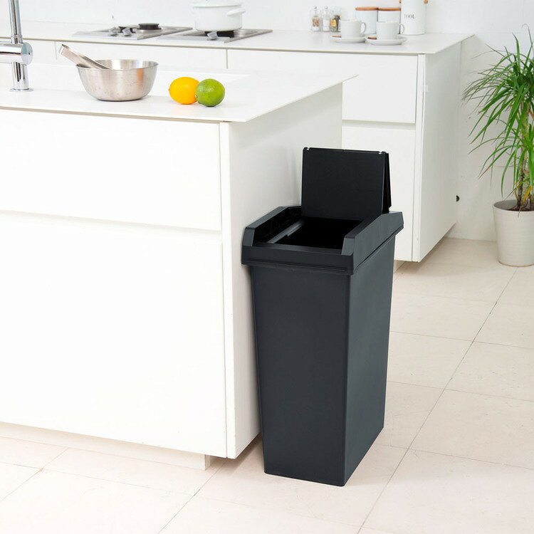 ゴミ箱 フタ付き ユニード スライドペール45 ゴミ箱 45リットル おしゃれ 45L 分別 キッチン 棚下 カウンター下 省スペース ふた付き ホワイトグレー チャコールブラック [3]