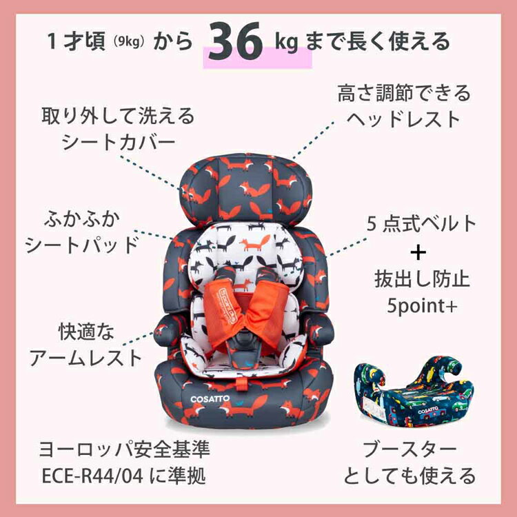 Zoomi（ズーミー） CSZ033 CSZ032 CSZ029 CSZ030 CSZ027 CSZ023 CSZ011チャイルドシート 抜け出し防止 1才から 36kgまで 5点式 cosatto カーニバル プリティフラミンゴ ミスターフォックス ユニコーンランド ドラゴンキングダム ペーパーペタル レブアップ [2512SE] 3