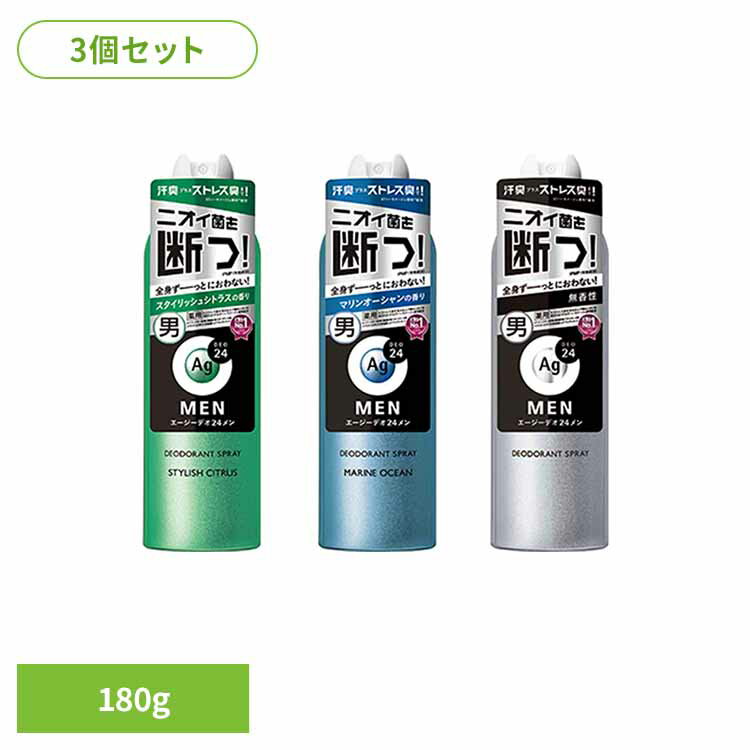 【3個セット】エージーデオ24メン メンズデオドラントスプレー N LL180g 19195 19196 19197加齢臭 ストレス臭 アブラ 密着 噴射 無香性 全身 高機能 男の汗 LLサイズ エージーデオ24 スタイリッシュシトラス マリンオーシャン 無香性