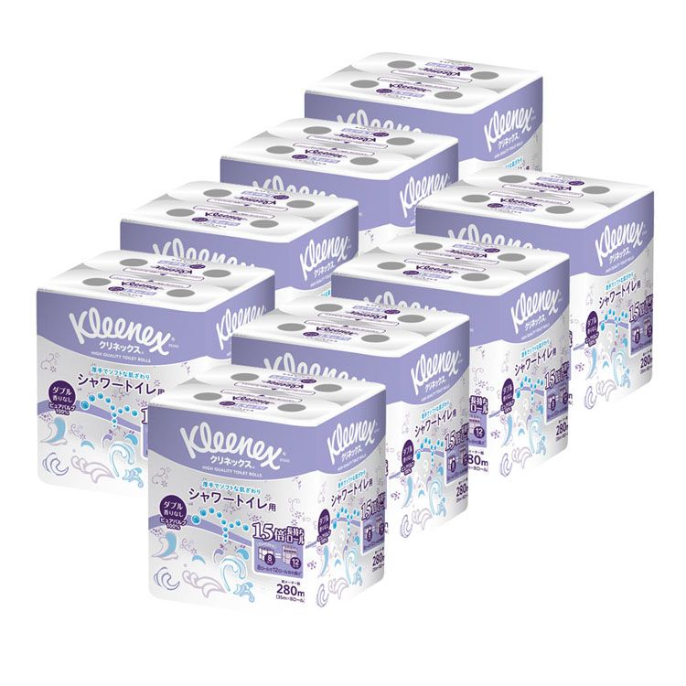 Rakuten - クリネックス 1.5倍長持ち トイレットペーパー シャワー用 無香料 35m ダブル 8ロール×8セット kleenex トイレットペーパー トイレットティシュー シャワー用 1.5倍 長持ち プリント 無香料 長巻 クリネックス