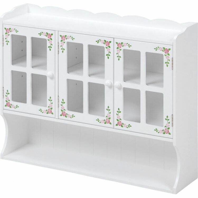 Sink Side Racks - 調味料ラック ホワイト 3扉 MUD-7131WH送料無料 木製 ローズ柄 両面カウンター カウンターラック カウンター上収納 ホワイト 収納ラック カントリー家具 キッチンラック 雑貨 【TD】 【代引不可】