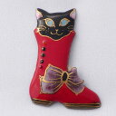 【UncleZ】　七宝焼き　帯留 赤いブーツの黒い猫