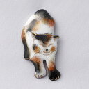 【UncleZ】 七宝焼き ブローチ 伸びする三毛猫