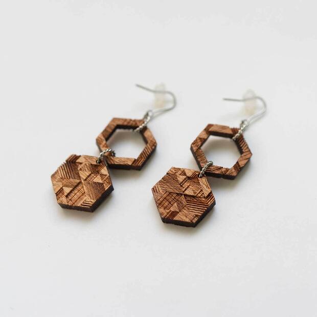 【木tch】クルミの木・ピアス（ハング）honeycomb / ハニカム
