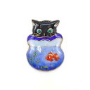 【UncleZ】金魚鉢と♪ねこの七宝焼帯留(1-黒)