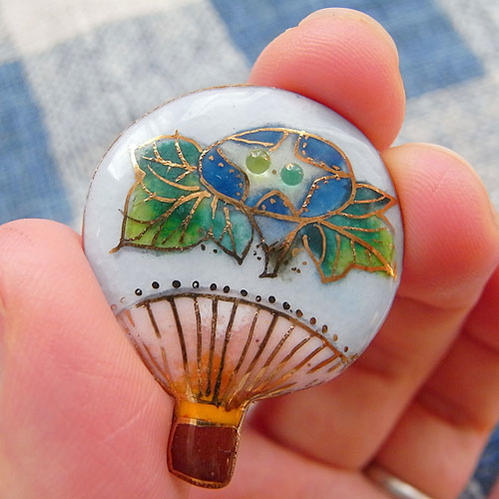 【UncleZ】　七宝焼き帯留 うちわ（アサガオ）