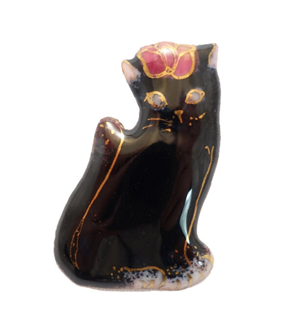 【UncleZ】　七宝焼き　ミニブローチ ねこ（バラのティアラの黒猫)