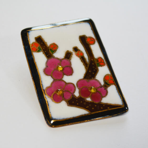 【UncleZ】七宝焼の帯留兼ブローチ　花札（梅）