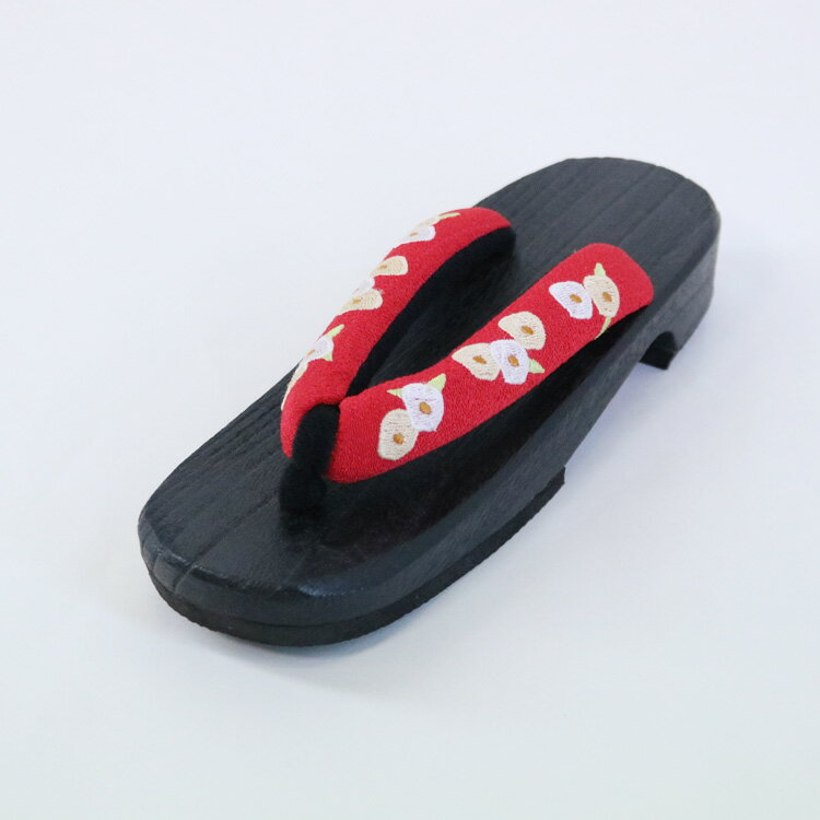 刺繍入り 桐下駄 [RD03] 黒台 鼻緒 赤 レッド 桐 下駄 ゆかた下駄 刺繍 ちりめん 縮緬 浴衣 ゆかた レディース フリーサイズ 婦人下駄