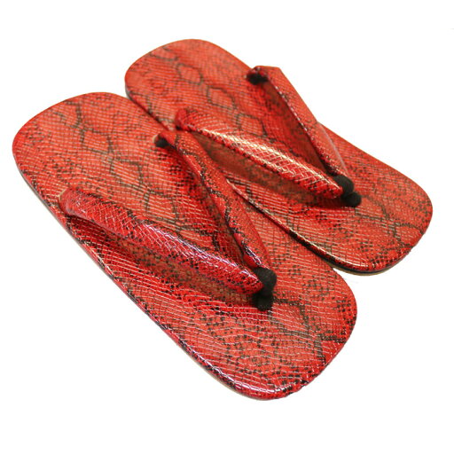 紳士 パイソン柄 雪駄 レッド 赤 エキゾチックレザー調の合成皮革使用 普通の雪駄で物足りない方にお勧め 甚平や浴衣に合わせてもOK!