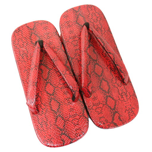紳士 パイソン柄 雪駄 レッド 赤 エキゾチックレザー調の合成皮革使用 普通の雪駄で物足りない方にお勧め 甚平や浴衣に合わせてもOK!