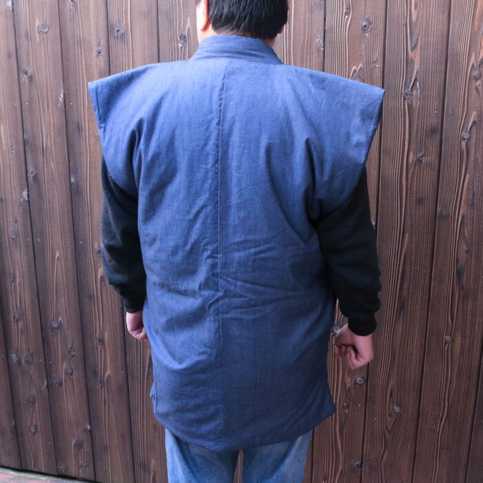 【中綿入り】はんてん メンズ 男性用 大きめ 丹前（どてら）ポケット付き 袖なし ポンチョ さらっと着れる日本のあったか着 部屋着 ルームウェア 男性 半纏