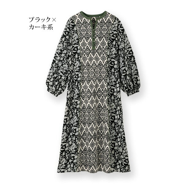 ワンピース 40代 50代 60代 70代 80代 ミセスファッション シニアファッション 大人 おしゃれ レディース 春夏 服 / 花柄＆幾何学柄切替えワンピース kyo-tsu-10107153 京都通販 ミセスのファッション館 サンプル画像3