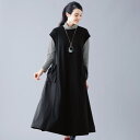 ワンピース きれいめ おしゃれ 秋冬 40代 50代 60代 70代 ミセスファッション シニアファッション / ポケットデザイン 異素材 ジャンパースカート