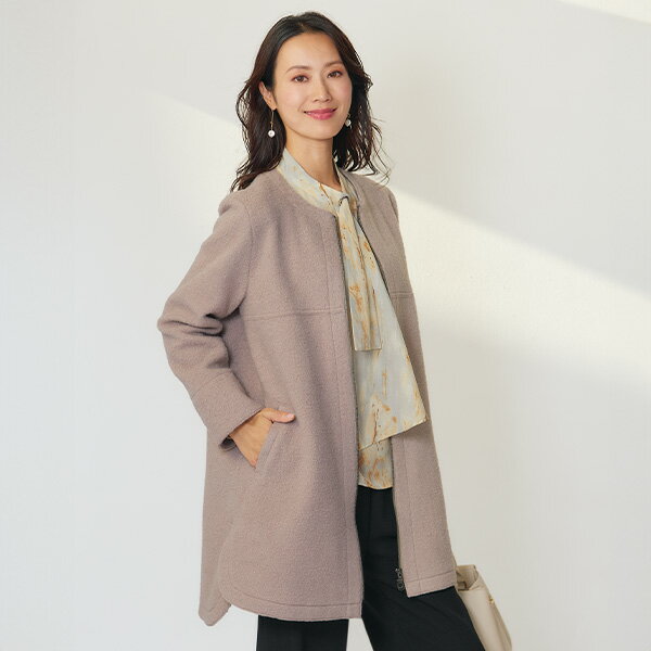 コート アウター レディース おしゃれ 春 秋冬 ミセス シニア ファッション 40代 50代 60代 70代 ブークレジップアップコートのサムネイル