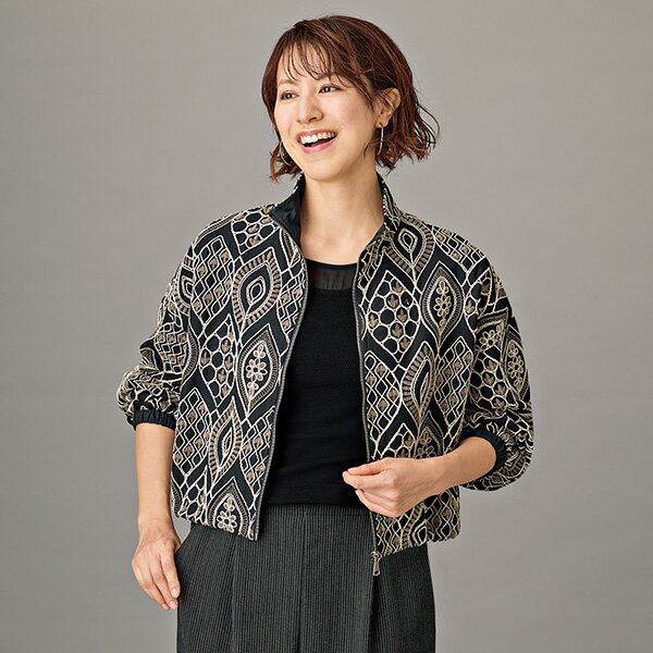 乐天商城 - ジャケット アウター レディース おしゃれ 春夏 ミセス シニア ファッション 40代 50代 60代 70代 総刺しゅうジップアップジャケット