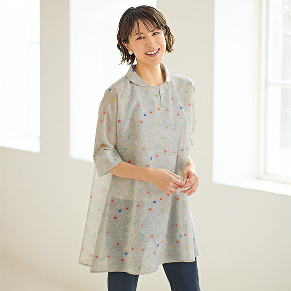 Rakuten - チュニック 大人可愛い おしゃれ 春夏 ミセス シニア ファッション 40代 50代 60代 70代 カラフルドットチュニック