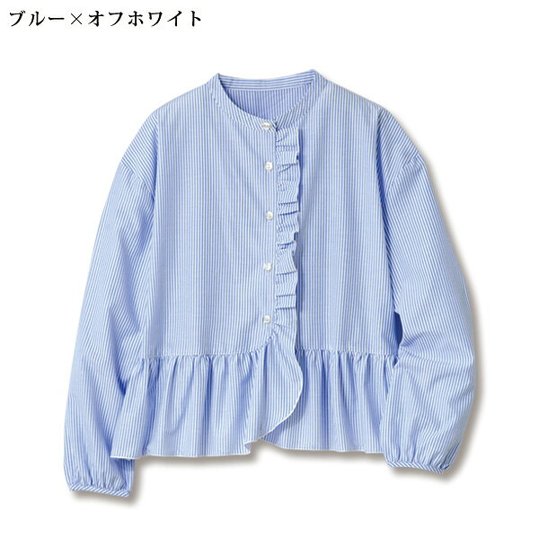 ブラウス シャツ レディース おしゃれ 春夏 ミセス シニア ファッション 40代 50代 60代 70代 フリル＆ストライプブラウス kyo-tsu-10112394 京都通販 ミセスのファッション館 サンプル画像3