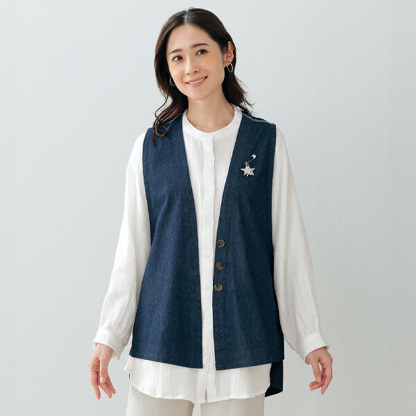 ベスト ジレ レディース おしゃれ 春夏 ミセス シニア ファッション 40代 50代 60代 70代 デニムジレ kyo-tsu-10113490 京都通販 ミセスのファッション館 サンプル画像3
