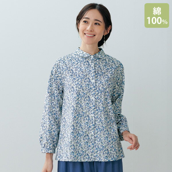 Rakuten - シャツ ブラウス レディース おしゃれ 春夏 ミセス シニア ファッション 40代 50代 60代 70代 小花プリント丸襟ブラウス