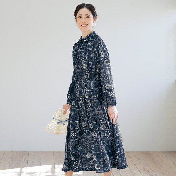 ワンピース きれいめ おしゃれ 春夏 ミセス シニア ファッション 40代 50代 60代 70代 刺しゅう風プリントワンピース kyo-tsu-10113485 京都通販 ミセスのファッション館 パッケージ画像