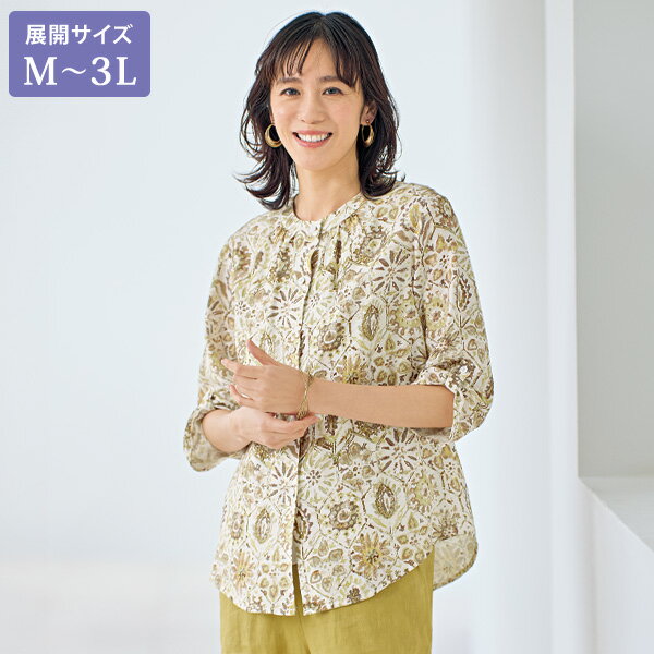 樂天商城 - ブラウス シャツ レディース おしゃれ 春夏 ミセス シニア ファッション 40代 50代 60代 70代 フラワープリントシャツブラウス 大きいサイズ M L LL 3L