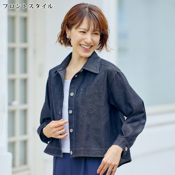 アウター ジャケット レディース おしゃれ 秋冬 ミセス シニア ファッション 40代 50代 60代 70代 ボタン使いダンガリーライトジャケット kyo-tsu-10113793 京都通販 ミセスのファッション館 サンプル画像3