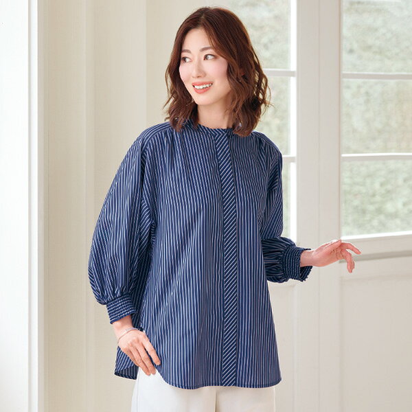 シャツ ブラウス レディース おしゃれ 秋冬 ミセス シニア ファッション 40代 50代 60代 70代 ストライプドルマンシャツ kyo-tsu-10114011 京都通販 ミセスのファッション館 パッケージ画像