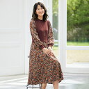 おしゃれ ワンピース ミセスファッション レディース 大人 春秋 / ニットベスト重ね着風プリントワンピース / 50代 60代 70代 80代 シニアファッシ...