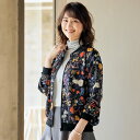 ブルゾン ジャケット レディース おしゃれ 春 秋冬 ミセス シニア ファッション 50代 60代 70代 80代 リブ使い花柄プリント ブルゾンジャケット