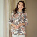ブラウス シャツ レディース おしゃれ 春夏 ミセス シニア ファッション 40代 50代 60代 70代 80代 ドビーチェック フリル襟 花柄ブラウス