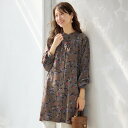 チュニック 大人可愛い おしゃれ 秋冬 ミセス シニア ファッション 40代 50代 60代 70代 80代 ヨーク切替え花柄プリントシャツチュニック