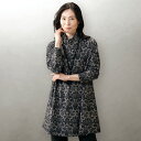 プルオーバー トップス レディース おしゃれ 秋冬 ミセス シニア ファッション 40代 50代 60代 70代 80代 ボタン使いプリントロングプルオーバー