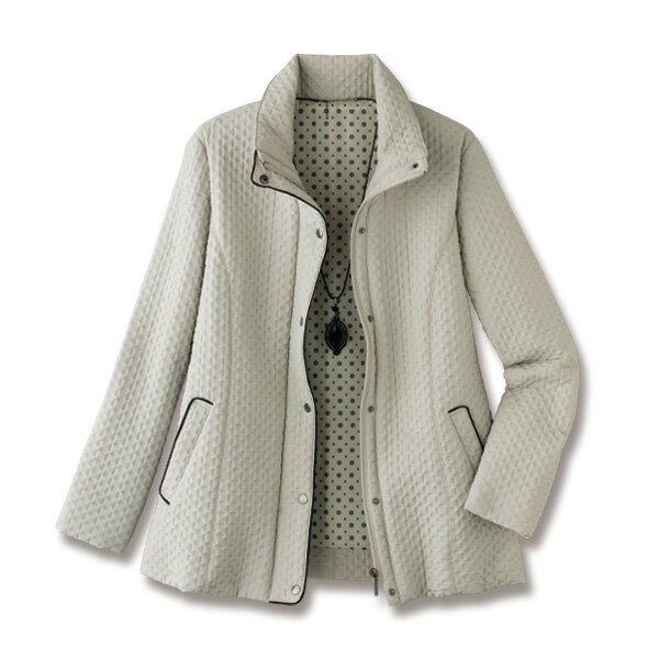 ジャケット アウター レディース おしゃれ 秋冬 ミセス シニア ファッション 40代 50代 60代 70代 80代 ピンソニック加工薄中わた裏プリントジャケット