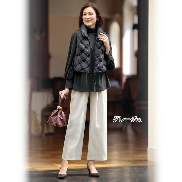 パンツ ボトム レディース おしゃれ ミセス シニア ファッション 50代 60代 70代 80代 百貨店通販販売商品 素材が選べる ワイドストレートタックパンツ kyo-tsu-10109006 京都通販 ミセスのファッション館 サンプル画像3