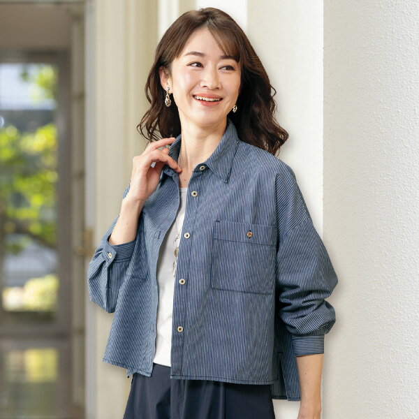 Rakuten - ジャケット アウター レディース おしゃれ 春夏 ミセス シニア ファッション 40代 50代 60代 70代 80代 ヒッコリーデニムジャケット