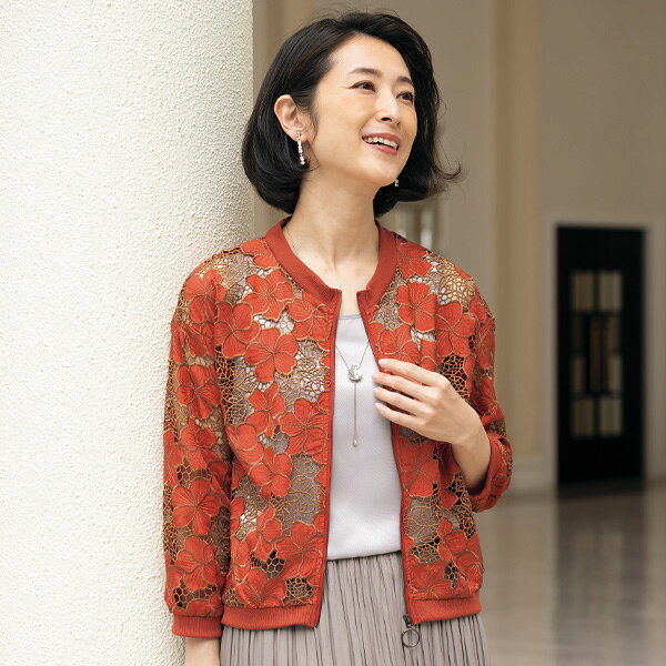 樂天商城 - ブルゾン アウター レディース おしゃれ 春夏 ミセス シニア ファッション 40代 50代 60代 70代 80代 花柄総刺しゅうブルゾン
