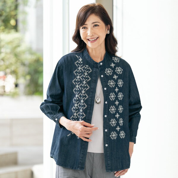 Rakuten - ジャケット アウター レディース おしゃれ 春夏 ミセス シニア ファッション 40代 50代 60代 70代 80代 刺しゅう使いデニムジャケット