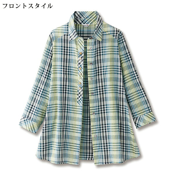 シャツ ブラウス レディース おしゃれ 春夏 ミセス シニア ファッション 40代 50代 60代 70代 80代 格子柄デザインブラウス kyo-tsu-10111491 京都通販 ミセスのファッション館 サンプル画像3