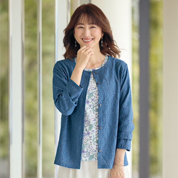 樂天商城 - ジャケット アウター レディース おしゃれ 春夏 ミセス シニア ファッション 40代 50代 60代 70代 80代 ストレッチジャカードノーカラージャケット