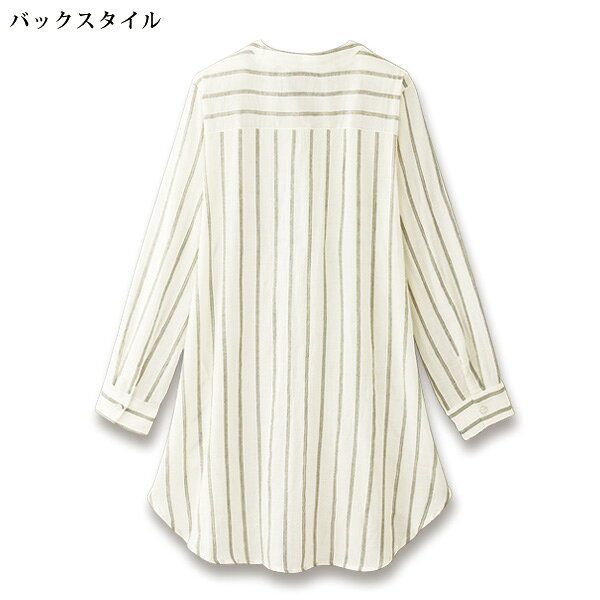 ブラウス シャツ レディース おしゃれ 春夏 ミセス シニア ファッション 40代 50代 60代 70代 80代 綿100％先染めストライプロングブラウス kyo-tsu-10111889 京都通販 ミセスのファッション館 サンプル画像3